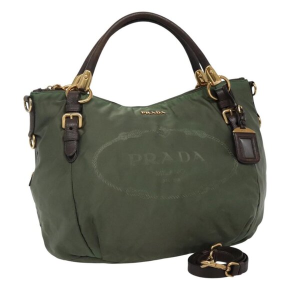 PRADA Hand Bag Nylon 2way Khaki Auth - Picture 1 of 16